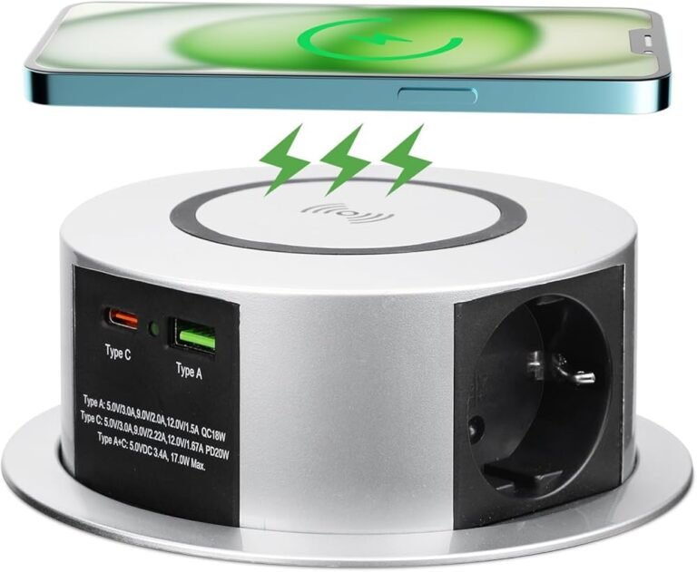 adaptador de carga inalambrica tipo c sobre mesa