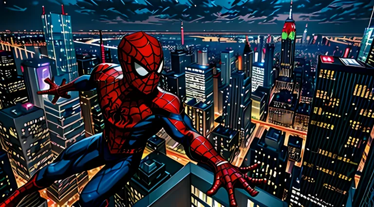 arana en un fondo urbano vibrante