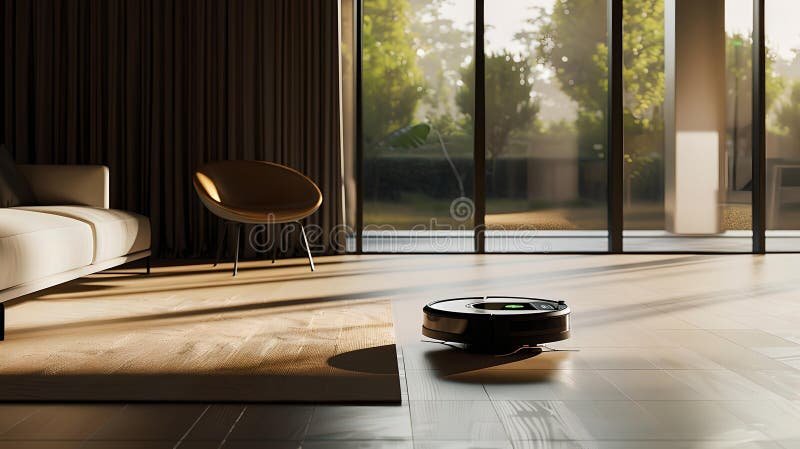 aspirador robot limpiando una sala moderna
