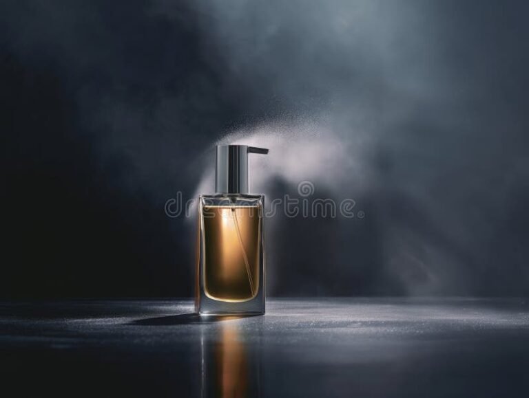 botella de perfume elegante sobre fondo oscuro