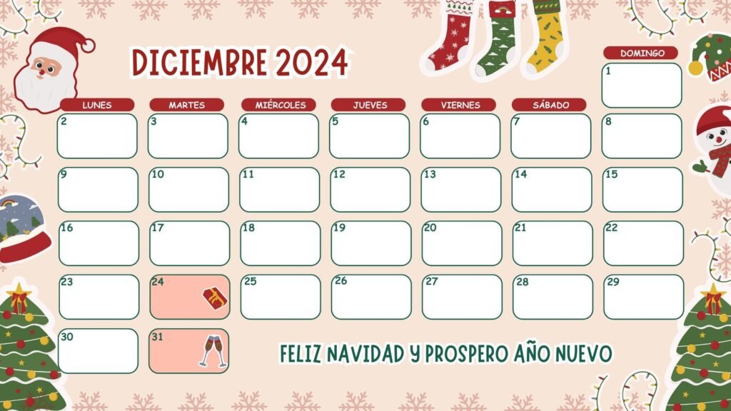 calendario con dias marcados hacia navidad