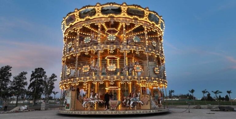 calesita grande iluminada en un parque