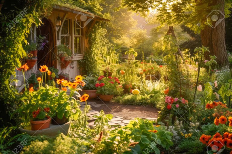 casa colorida con jardin vibrante