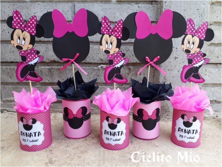 Cómo hacer centros de mesa de Minnie rosa para fiestas infantiles 23 centros de mesa de minnie rosa decorados