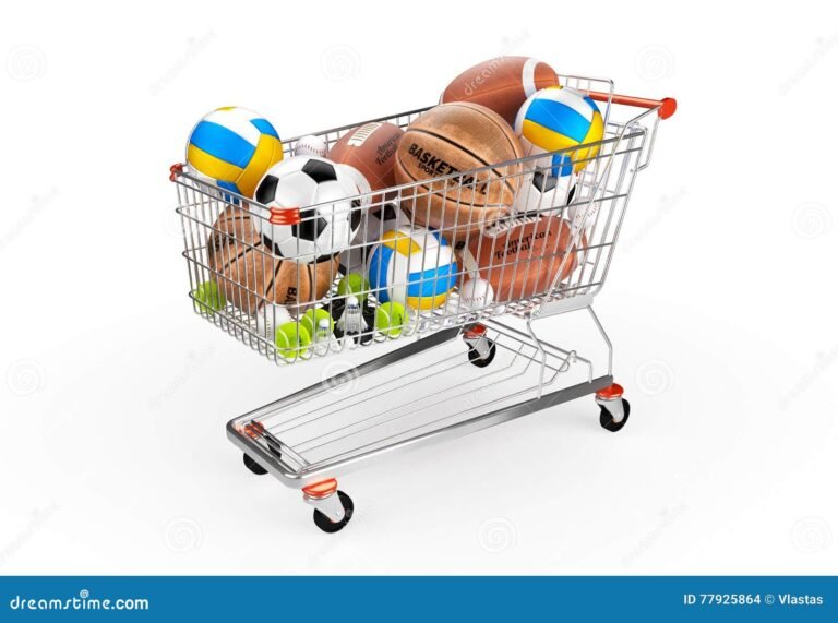 cesta de compras con equipo deportivo
