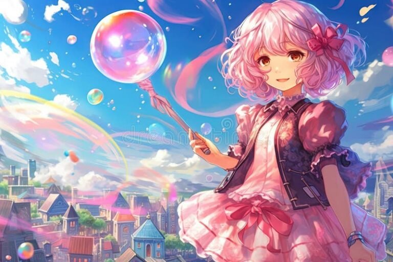 chica magica con varita y fondo colorido