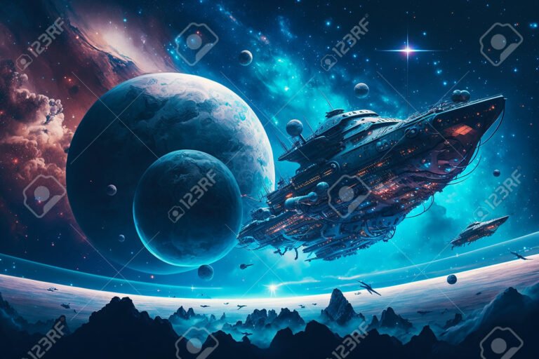 cielo estrellado con naves espaciales