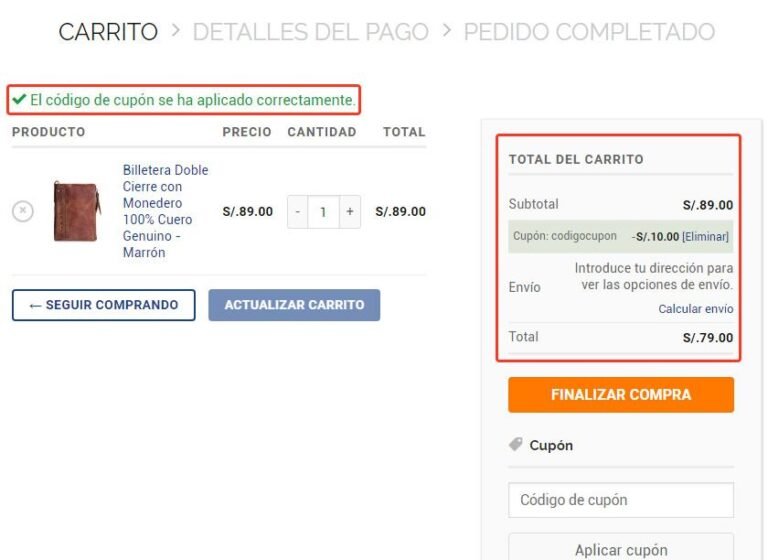 cupones de descuento en un carrito de compras