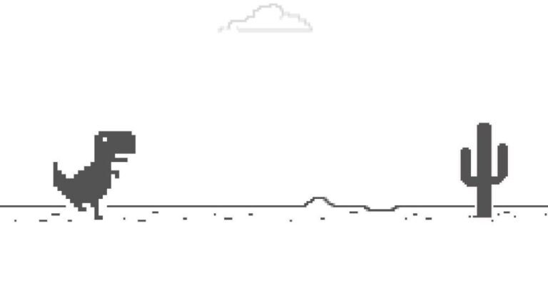 dinosaurio de google saltando sobre obstaculos
