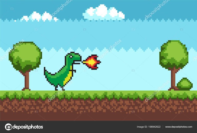 dinosaurio pixelado en un paisaje desertico