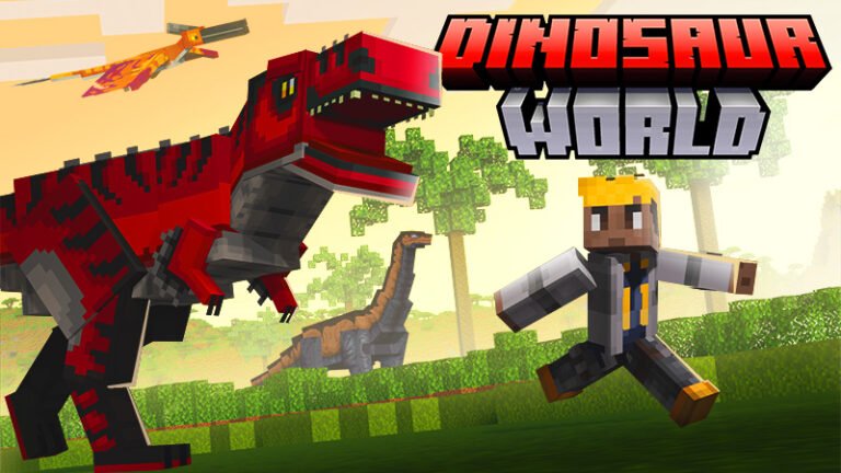 dinosaurios en un mundo de minecraft