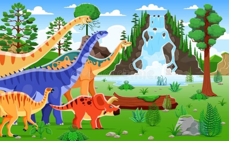 dinosaurios en un paisaje prehistorico vibrante