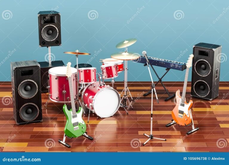 diversos instrumentos musicales en un escenario