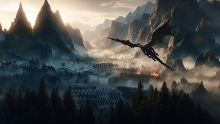 dragones volando sobre un paisaje montanoso