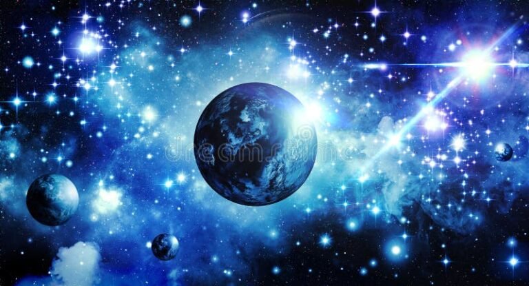 espacio estrellado con un planeta brillante