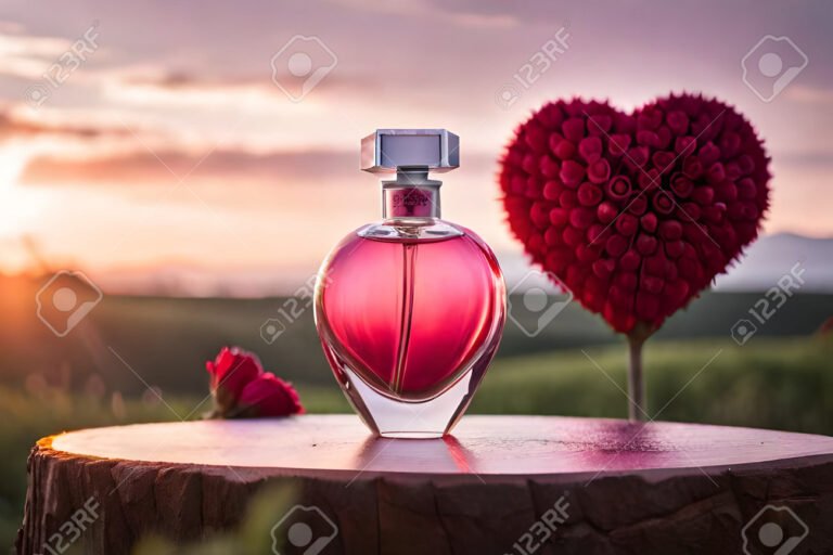 frasco de perfume elegante con fondo romantico