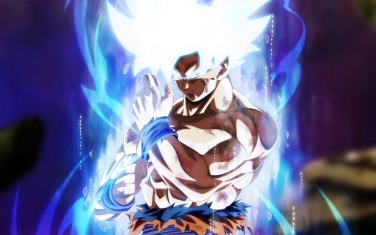 goku en pose de combate con energia