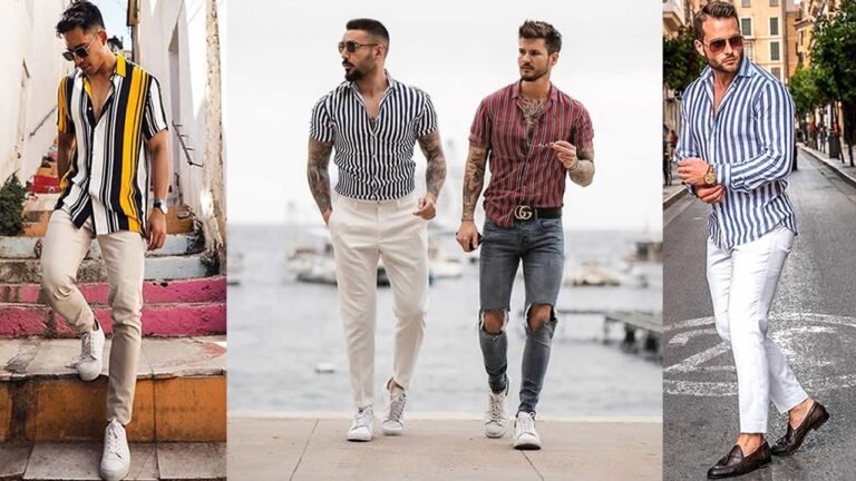 hombre con camiseta a rayas elegante