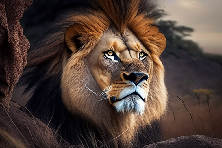 leon majestuosamente en la sabana africana