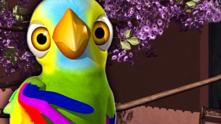 lorito colorido en una granja divertida