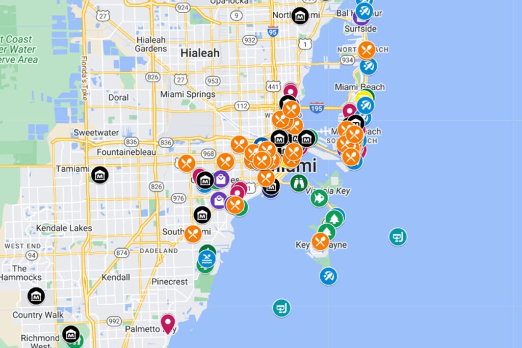 Dónde encontrar tiendas de The North Face en Miami, USA 1 mapa de miami con puntos de interes