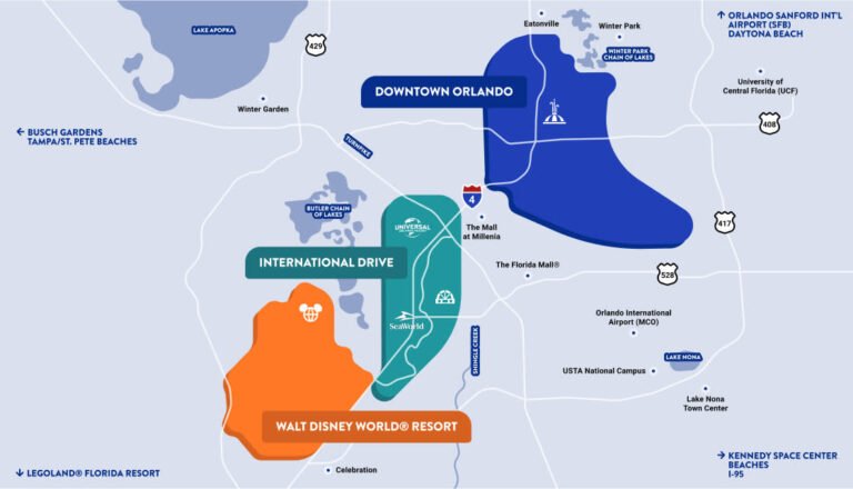mapa de orlando con atracciones turisticas