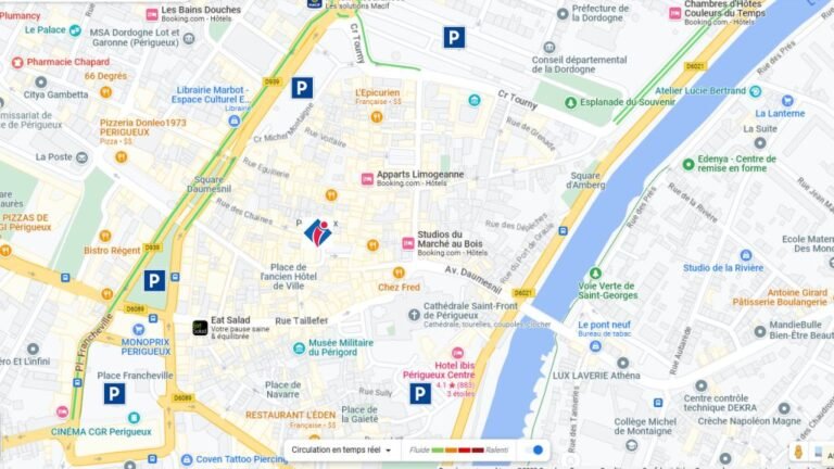 mapa de una ciudad con pizzerias marcadas