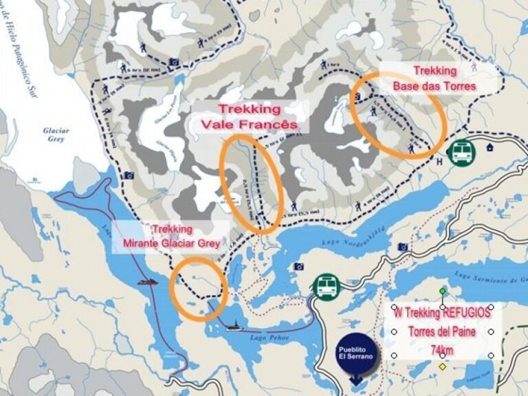 Cómo es el mapa de Torres del Paine y qué puntos de interés incluye 29 mapa ilustrativo de torres del paine