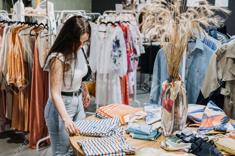mujer comprando ropa en una tienda