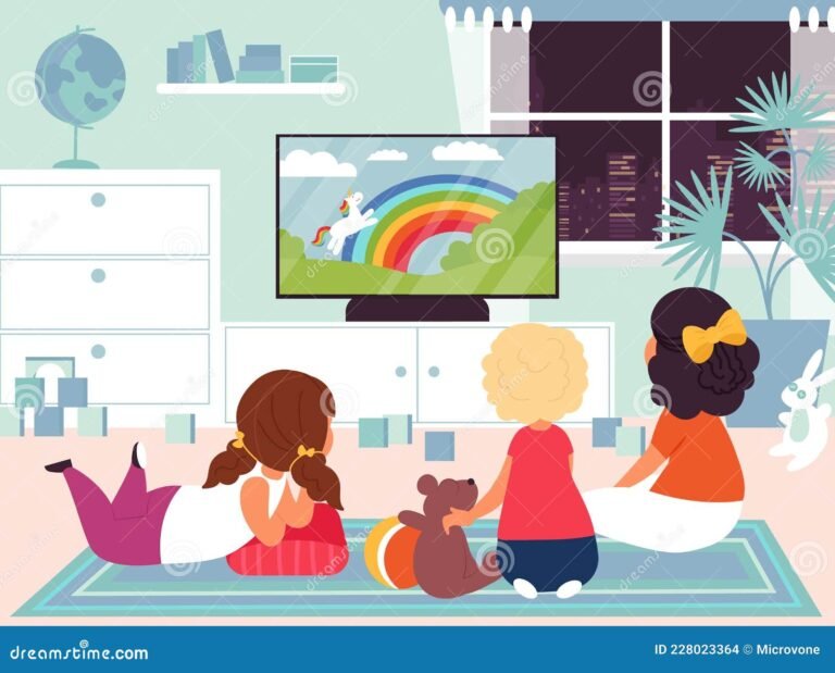ninos viendo television con dibujos animados