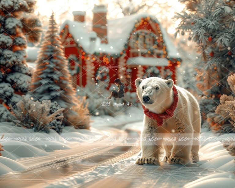 oso polar con fondo navideno