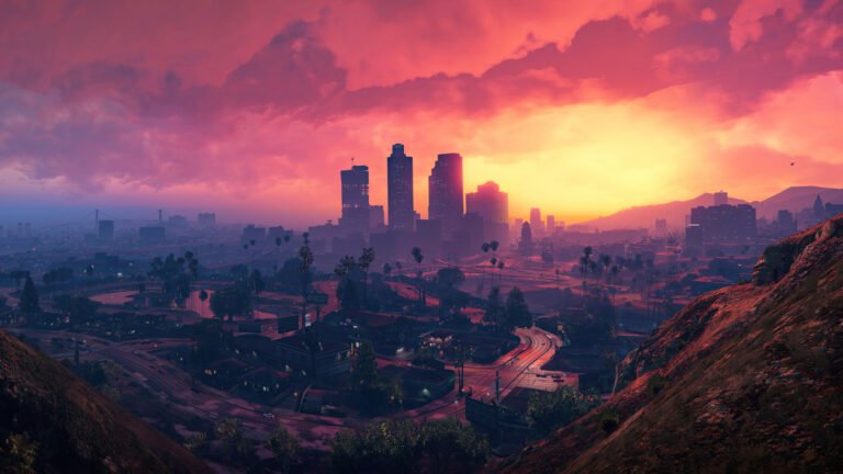 paisaje urbano de san andreas al atardecer