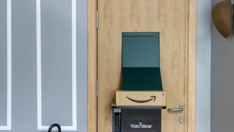 paquete de moda en puerta de casa