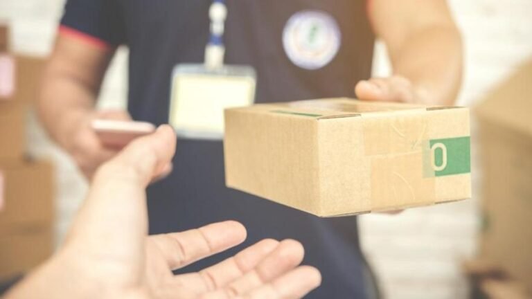 paquete siendo entregado por un mensajero