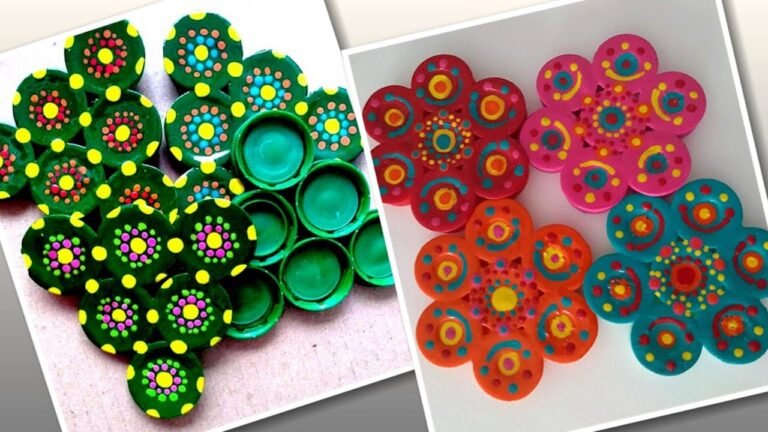 pared decorada con chapas vintage coloridas