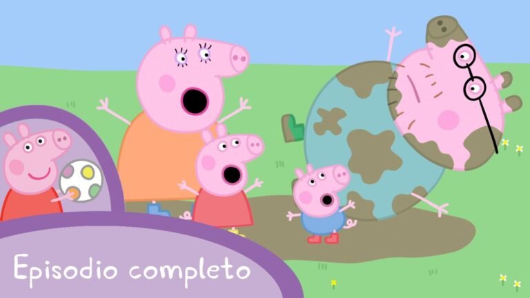 peppa pig jugando en un charco de barro