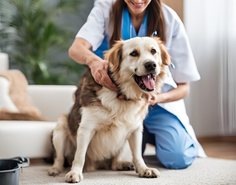 Dónde encontrar servicios de veterinaria a domicilio en Santiago del Estero 5 perro siendo atendido por un veterinario a domicilio