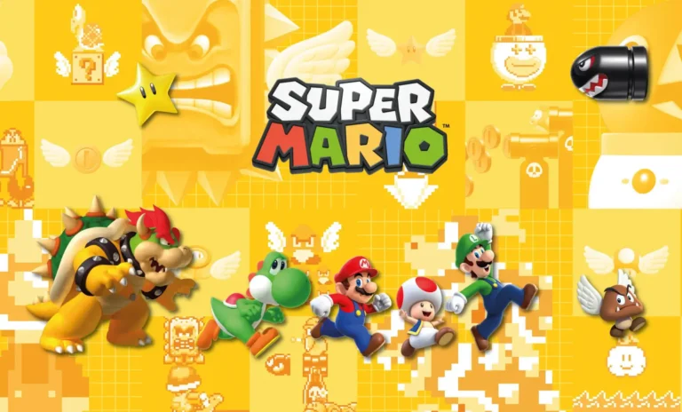 personaje de super mario en un mundo colorido
