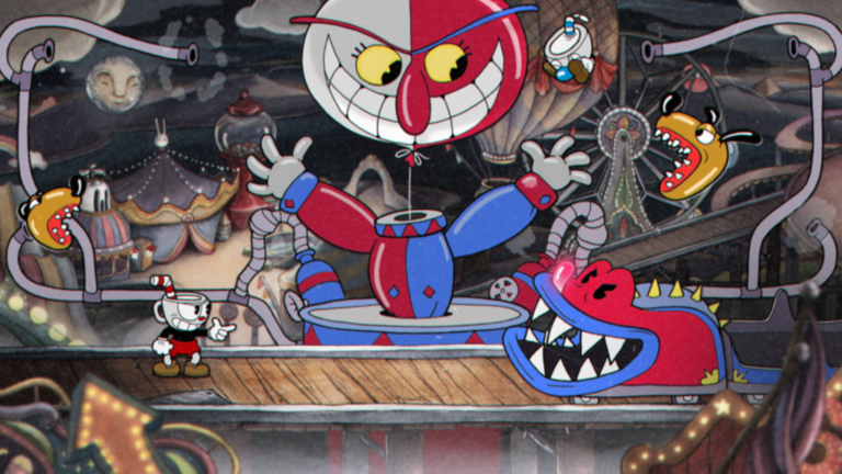 personajes de cuphead en accion colorida