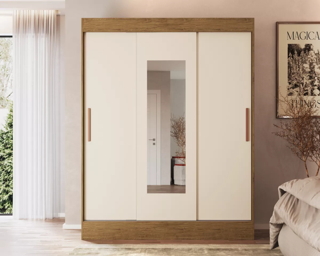 ropero moderno con puertas corredizas y espejo