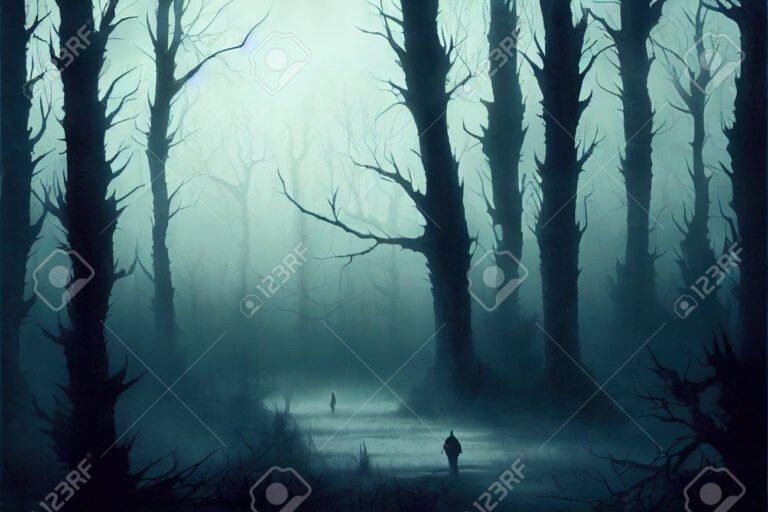sombras aterradoras en un bosque oscuro