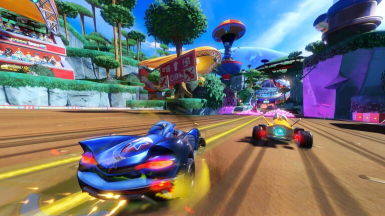 sonic corriendo en una pista de carreras