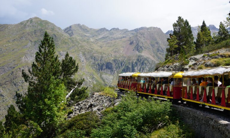 tren en estacion con paisajes alrededor