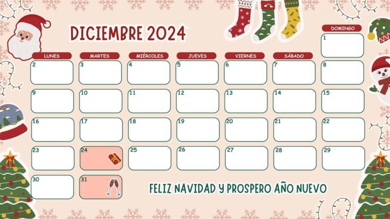 un calendario con dias marcados hacia navidad