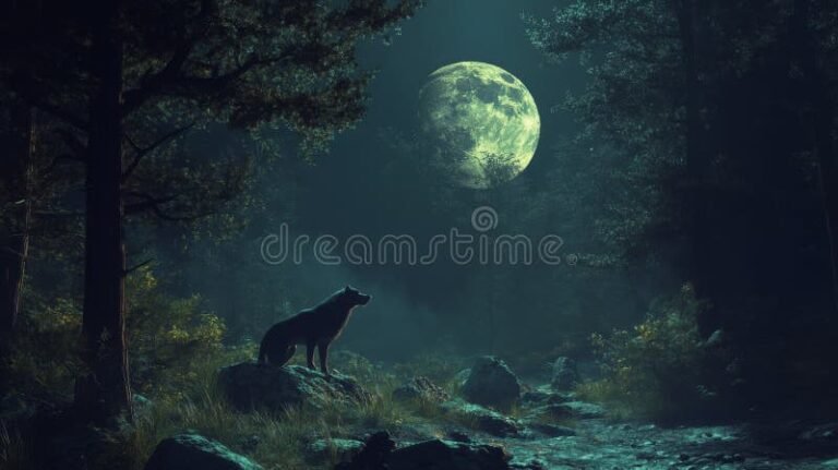 un lobo solitario en un bosque oscuro