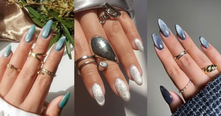 unas brillantes con top coat transparente