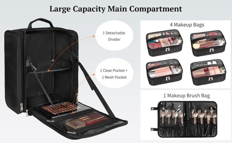 valija de maquillaje artistica abierta y ordenada